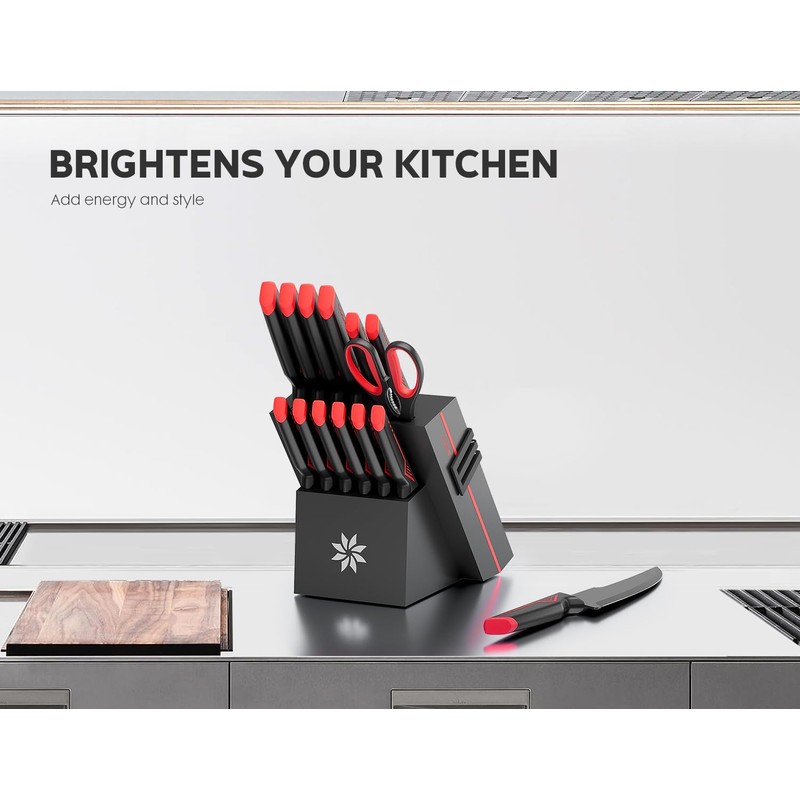 Knife Set - 15 PCS Kitchen Knife Set with Built-in