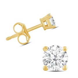 Jewelili Yellow Gold Plated Sterling Silver Classic Four Prong Stud Earrings | Round Cut Lab Grown Diamond | Push Back Posts | 0.33 CTW (G-H Color, SI Clarity) | With Gift Box, Yellow Gold Plated