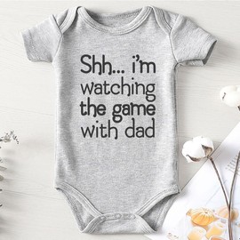 shh I'm Watching the game with dad Baby Boy Clothes Unisex Funny Baby Girl Bodysuit gray 0-3Months