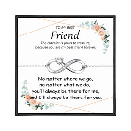 ADVIOK Infinity Bracelet for Friend, 925 Sterling Silver Friendship Bracelet with Heart Cubic Zirconia Birthdays Anniversary Christmas with Card Jewellery Gifts Presents for Best Friend