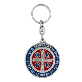 VILLAGE GIFT IMPORTERS Large 2" Saint Benedict Medal Key Chain | Patron Saint of Students and Europe | Silver-Tone Metal with Colored Enamel Accents | Protection for New Drivers