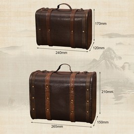 vintage Suitcase Wood Leather Finished Antique Storage Box Decorative Luggage for Photography Props Home Decoration