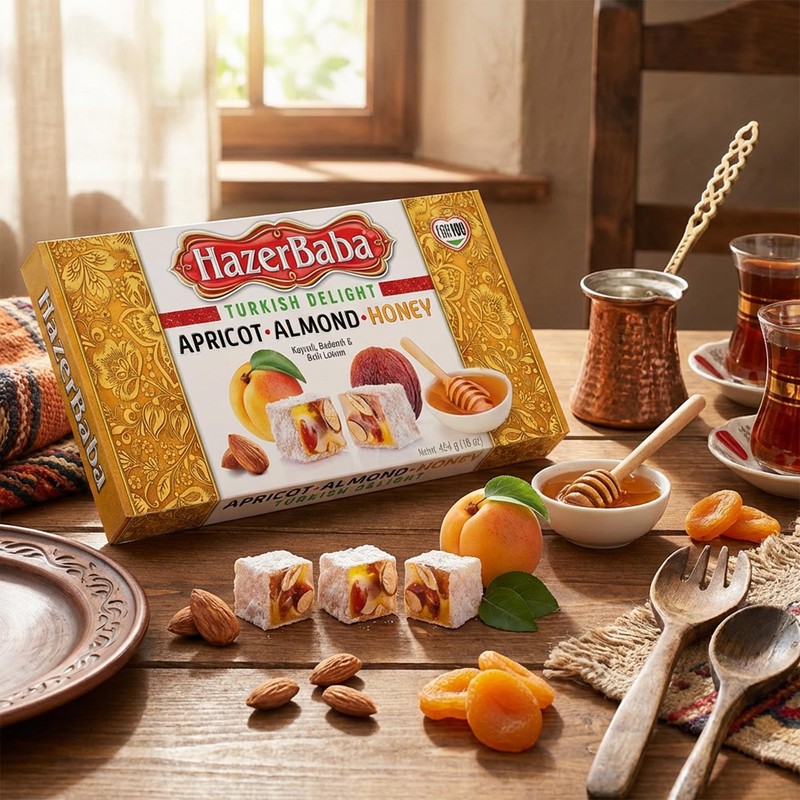 Hazer Baba Turkish Delight Candy with Apricot, Almond & Honey,