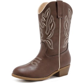 LAURMOSA Cowgirl Boots Brown Boots for Girl Zipper Pointed Toe Embroidered Classic Mid Calf Kids Western Boots Cowboy Horse Riding Party for Toddler Little Big Kids(L1020Brown 4)