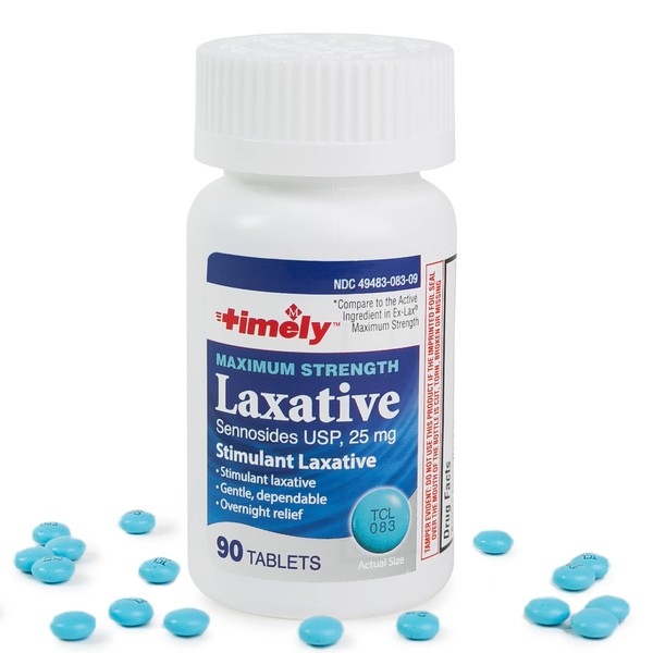Timely Max Lax Laxatives for Constipation Relief - 90 Maximum Strength Tablets - 25mg Sennosides Laxative - Occasional Constipation Relief for Adults - Stimulant Laxative - Compare to Ex-Lax Strength