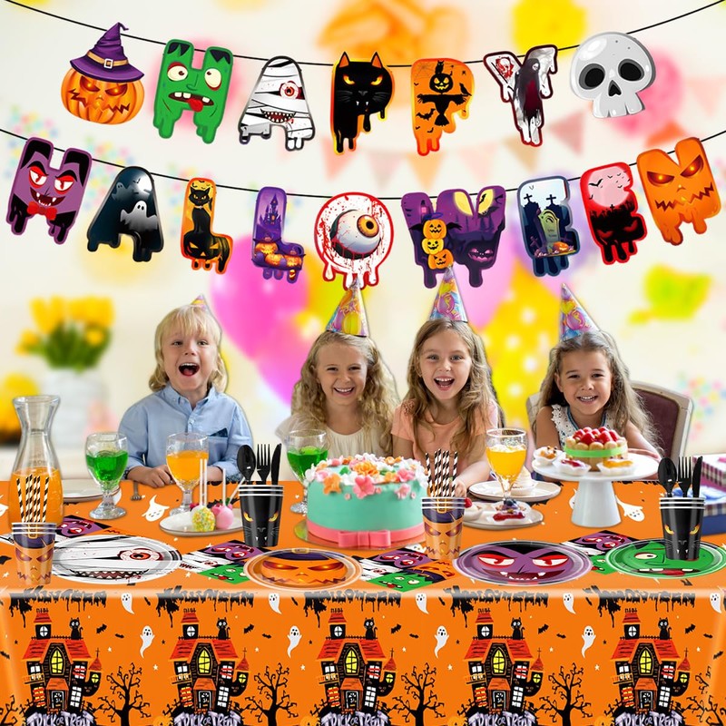 107Pcs Halloween Tableware And Decorations Set, Halloween Party Supplies, Scary
