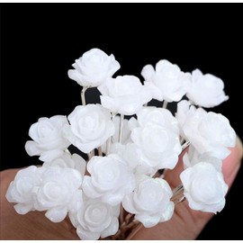 20PCS White Rose Flower Bridal U Shaped Metal Hair Pins Clips Hair Barrettes Spiral Hair Inserts Twists Coils Hairdressing Styling Accessoires Headwear Wedding Party Favors for Women Lady Girls