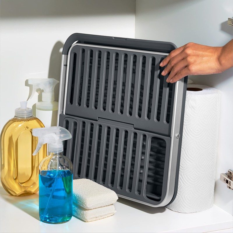 OXO Good Grips Aluminum Fold Flat Dish Drying Rack, 2-Tier,