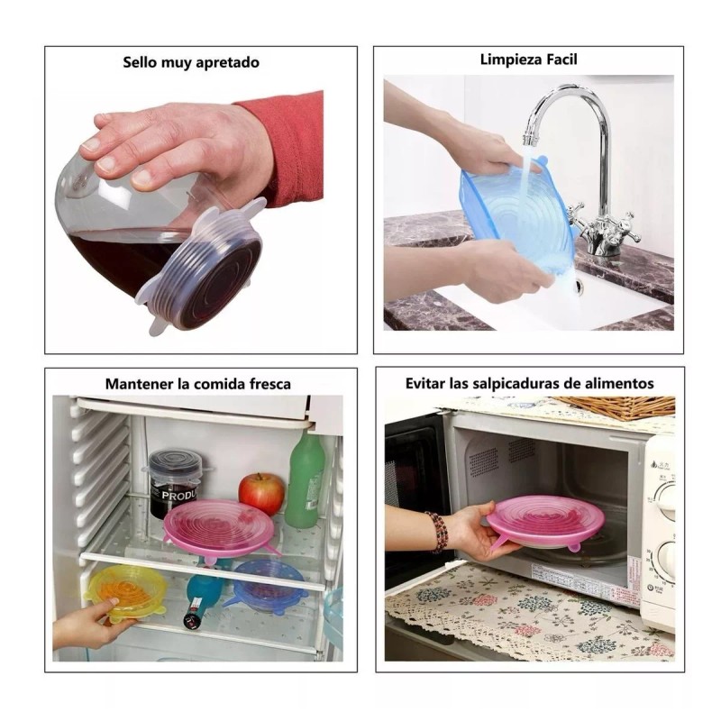 Compraymas Tapas De Silicon Cocina Garrafon Reutilizables Flexibles 6pz