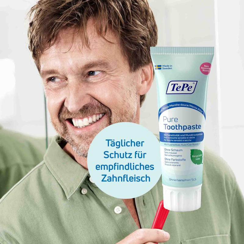 TePe Pure Toothpaste, Mild Mint, Very Gentle Fluoride Toothpaste for