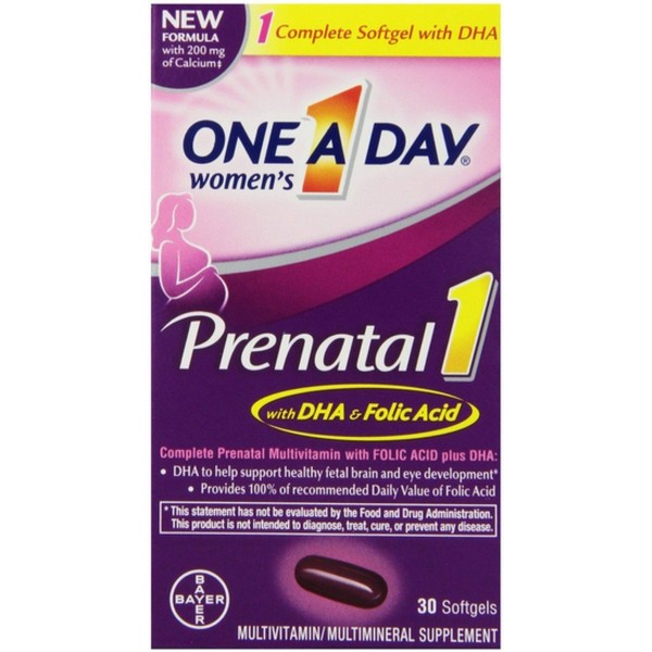 One-A-Day Prenatal 1 with DHA& Folic Acid Softgels, 30 ea ( Pack of 2)