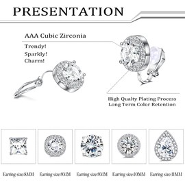 Thunaraz Cubic Zirconia Clip on Earrings Women Non Pierced Earrings Silver Clip Earrings Clip on Earrings for Women Men