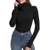PALINDA Women's Ribbed Black Turtleneck Fitted Long Sleeve Shirts Basic