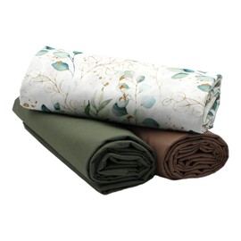 VmG-Store 1.5 m Cotton Fabric Set Design Fabric + 2 x Plain Colour Coordinated 100% Cotton Material Selection (Eucalyptus White Set05)