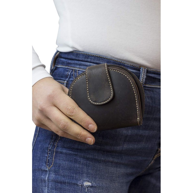 Ladies Wallet with outside zip LEAS, Genuine Leather, brown -