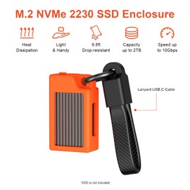 Qwiizlab M.2 NVMe SSD Enclosure with Metal Heat Sink, 10Gbps USB-C 3.2 UASP, Supports 2230 Form Factor PCIe M Key up to 2TB, SSD Not Included, Orange
