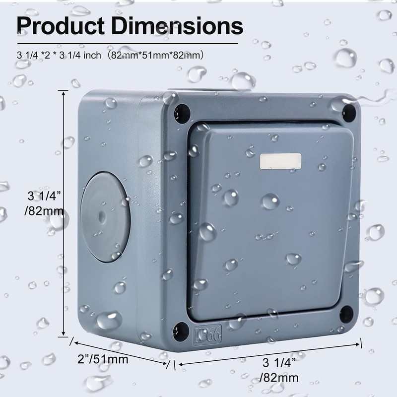 NineLeaf 1PK IP66 Waterproof Switch,2 Way Single Light Switch for