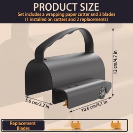 Packing Paper Cutter, Sliding Roll Cutter with Handle and 3 Blades, Replaceable Gift Paper Cutter, Fast Cut Gift Paper Cutter, for Christmas, Birthday and Gift Wrapping