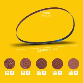 9x533mm Sanding Belt Assorted Pack, 30 Pcs (6 Each of 40/80/120/180/320 Grits), Aluminum Oxide for Sanders