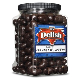 Dark Chocolate Covered Cashews by Its Delish, 3 LBS Jumbo Reusable Container (Jar) | Gourmet Dark Chocolate Cashews, Healthy Snacks Chocolate Nuts, USA Made, Vegan, Kosher