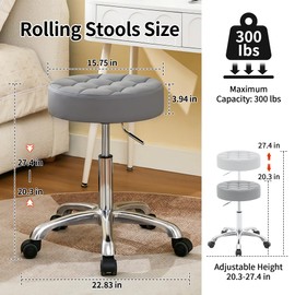 FIRAVOE Hair Cutting Stool for Stylist (300lbs Capacity) (Sturdy Aluminum Base) Pedicure Chair for Nail Tech (Gray)
