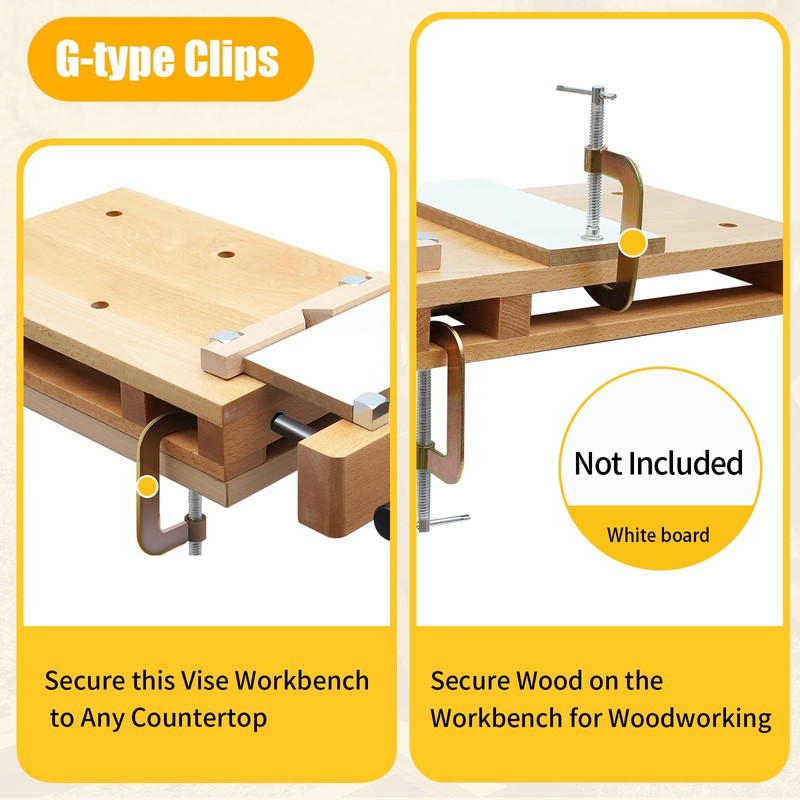 Wood Woodworking Table Vise Workbench with G-Shape Fixing Clips and