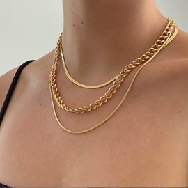 Inilbran Boho Layered Snake Chain Necklace Choker Punk Curb Chain Necklace Choker Vintage Herringbone Chain Necklace Gothic Chunky Link Chain Necklace Jewelry for Women and Girls