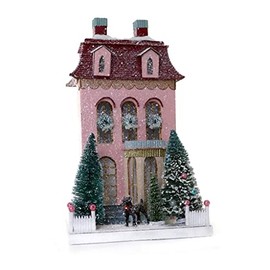 Cody Foster & Co 15 inch Pink Chateau Townhouse with Dog Christmas Village House Multicolor