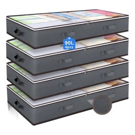 4 Cajas Organizador Plegable Almacenamiento Bajo La Cama Ropa ,tamaño 100x50x18cm Color Gris Oscuro