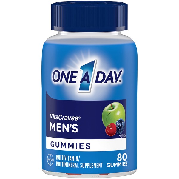 One A Day Men’s Multivitamin Gummies, Supplement with Vitamin A, Vitamin C, Vitamin D, Vitmain E, Calcium & more, 80 Count