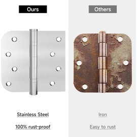 Hinge, 4 Pack Door Hinges Stainless Steel Hinges 4" Heavy Duty Ball Bearing Door Hinges with Square Rounded 5/8" Radius Corner Heavy Duty Hinges 3mm Thickness Interior Door Hinges