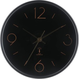 Fuji Boeki 28193 Wall Clock, Width 10.0 x Depth 1.8 x Height 10.0 inches (25.5 x 4.5 x 25.5 cm), Black, Radio Watch, Small Size
