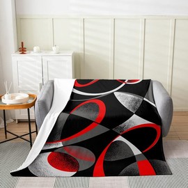 Geometric Flannel Fleece Throw Blanket Kids,Geometry Circle Grey Black Red Fuzzy Blanket for Bed Sofa Couch,Stripe Line Bed Blanket Breathable Modern Art Plush Blanket Room Decor Throw 50"x60"