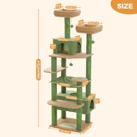 PAWZ Road Large 72 Inches Cat Tree and Tower for Indoor Cats - with Sisal-Covered Scratching Posts, Padded Perches, Condos, and Basket - Green