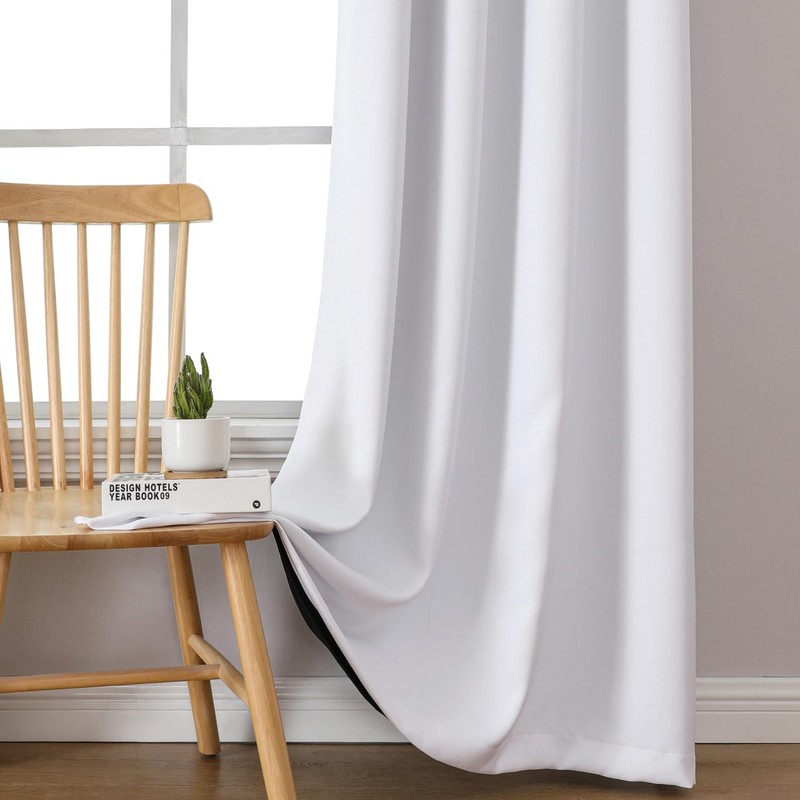 ChrisDowa White 100% Blackout Curtains for Bedroom with Black Liner,