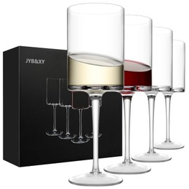 Premium Crystal Wine Glasses - Hand Blown, Thin Rim, Long Stem, Square Unique Design - Set of 4, 15oz - Perfect for Men or Women, Wedding, Anniversary, Christmas, Birthday Gift