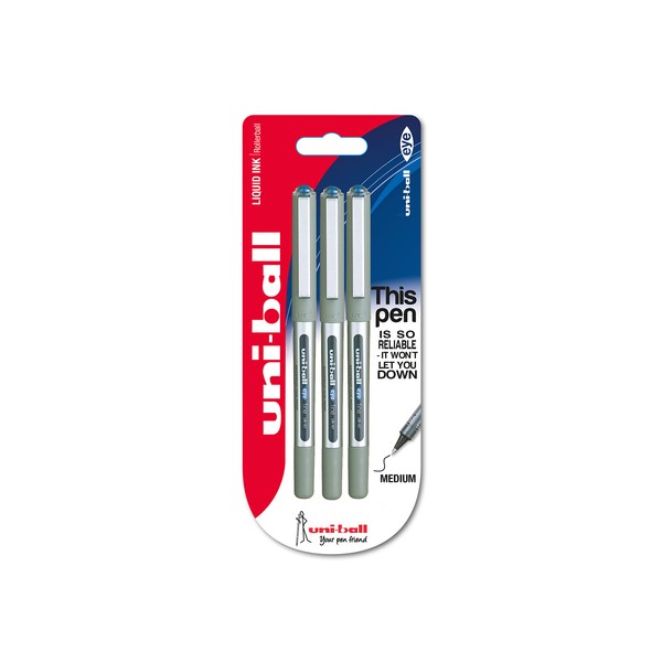 Uni-Ball 153486302 UB-157 Eye Fine Rollerball Pens, Blue Uni Super Ink.7mm Nib, Pack of 3