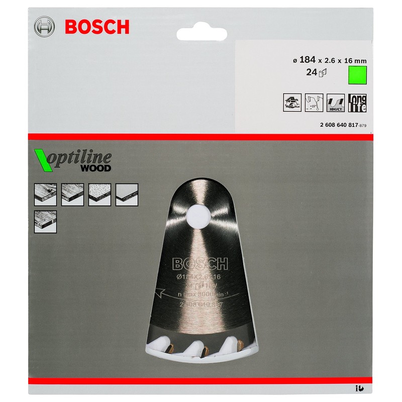Bosch 2608640817 Optiline Wood Circular Hand Saw Blade, 184mm x