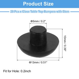 uxcell 28Pcs Glass Table Top Bumpers with Stem, 5mm/0.2" Rubber Bumper Grippers Anti Slip Table Spacers for Patio Cabinet Furniture (Fits 3/16Inch Hole), Black