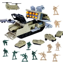 FANELEQU Military Armored Vehicle Toy Set, Army Men and Mini Army Toy Vehicles Trucks, Tank, Helicopter, Missile Launche Playset for Birthday Party Favors, Gift for Kids Boys