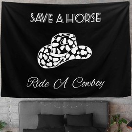 TUGCAY Save A Horse Ride A Cowboy Tapestry Black Tapestry Funny Western Hat Tapestries Wall Hanging for Bedroom College Dorm Living Room Aesthetic Decoration(39.4x59.1 Inch)