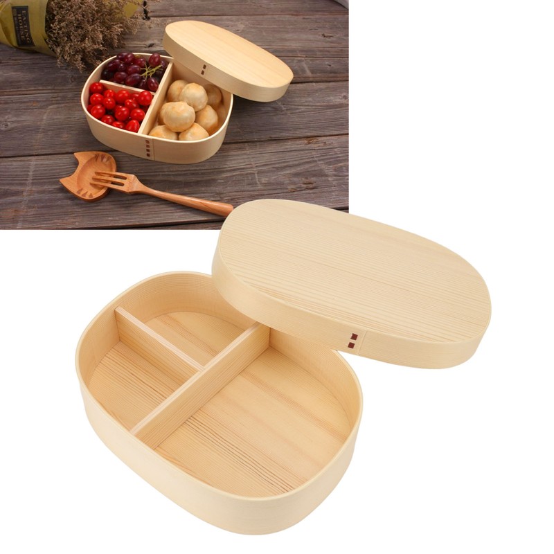 Bento Box Portable Japanese Style Wooden Large Single Layer Removable