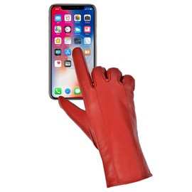 Womens Leather Gloves Sheepskin Winter Touchscreen Gloves with Cashmere Lined,Red,L