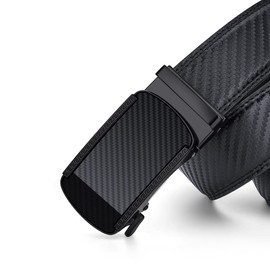 VANNANBA Mens Fashion Leather Belt with Ratchet Automatic Buckle Designer Belts for Men,with Gift Box(39"-42" Waist Adjustable,Black-black)