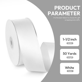 Quhora 1-1/2" x 50 Yards Satin Ribbon - White Silk Ribbon with Spool - Ideal for Gift Wrapping, Floral Bouquets, Crafts, Wedding Party Decorations, Christmas and Sewing Projects