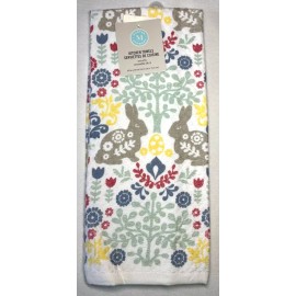MARTHA STEWART KITCHEN DISH TOWELS (2) WHITE BUNNY RABBIT STENCIL COTTON NWT