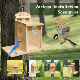 Aiwosana Wood Bird Houses for Outside, Birdhouses for Outside Clearance for Garden Viewing, Wooden Hanging Bird House for Outdoors with Pole for Finch Small Bird