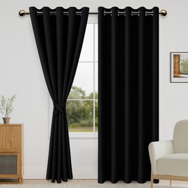DWCN Black Blackout Curtains for Bedroom with Tiebacks - Thermal Insulated Light Blocking Grommet Window Curtains for Living Room, 60 x 84 inch Length, Set of 2 Panels