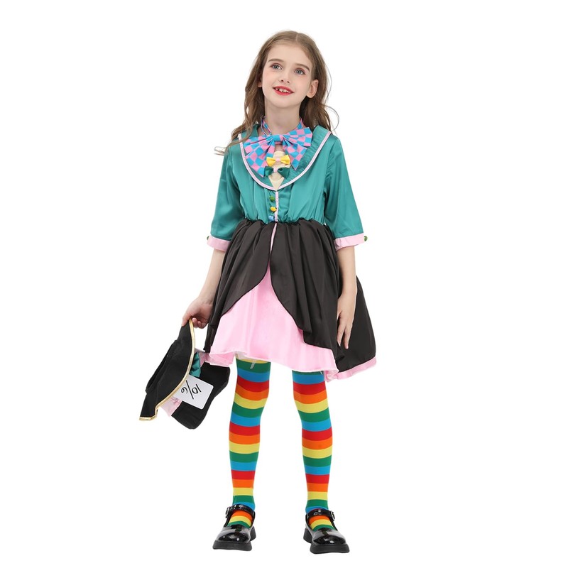 LTAKK Mad Hatter Cosplay Costume Girls Halloween Kids Costume Full