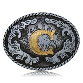 Btilasif Western Belt Buckle Western Cowboy Initial Letters ABCDJMR to Z Oval Belt Buckle for Men Women Boys Girls C